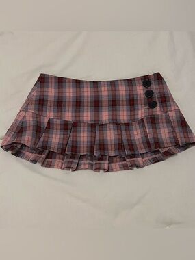 Plaid Pink Guizio Pleated Mini Skirt with Button Detail